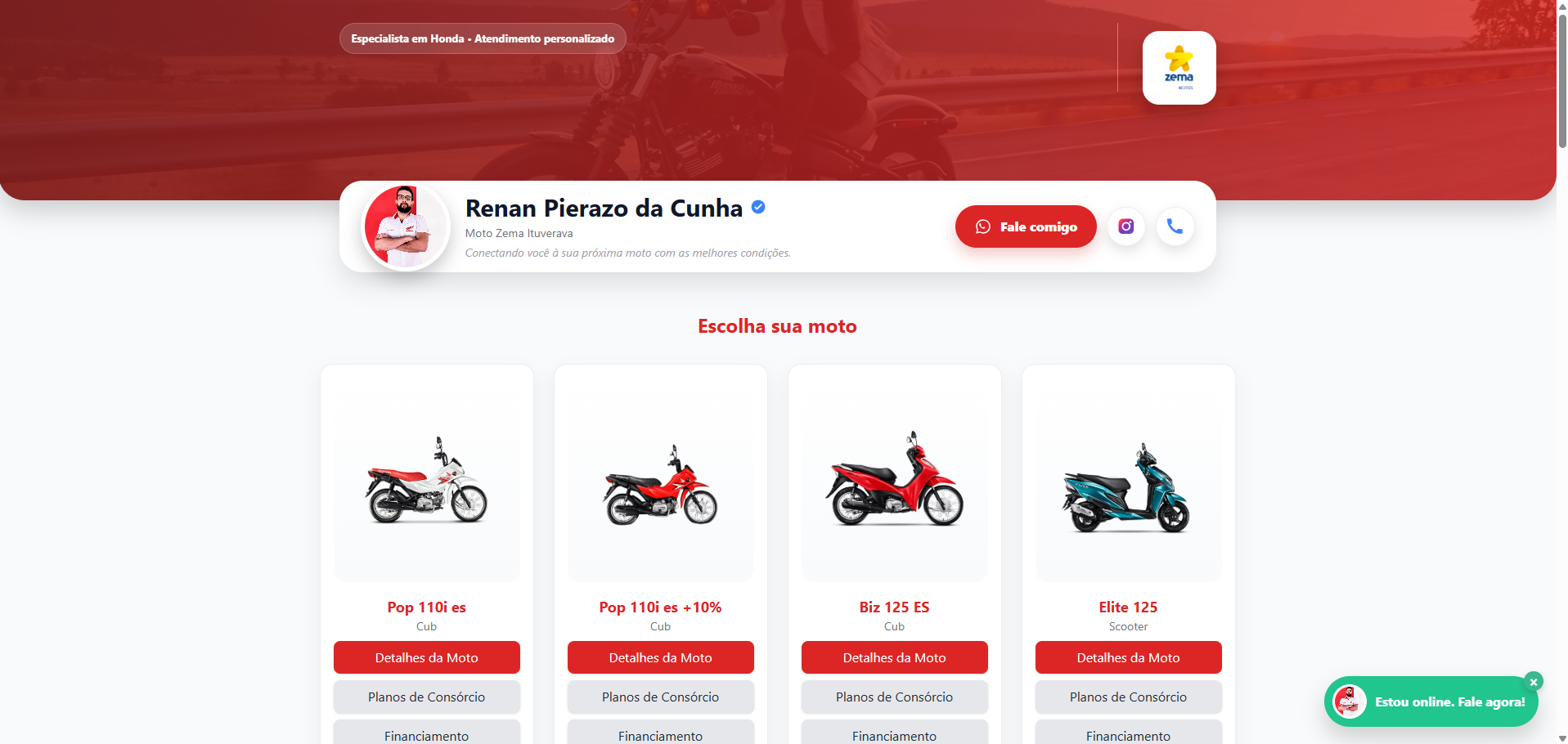 Página pública do vendedor